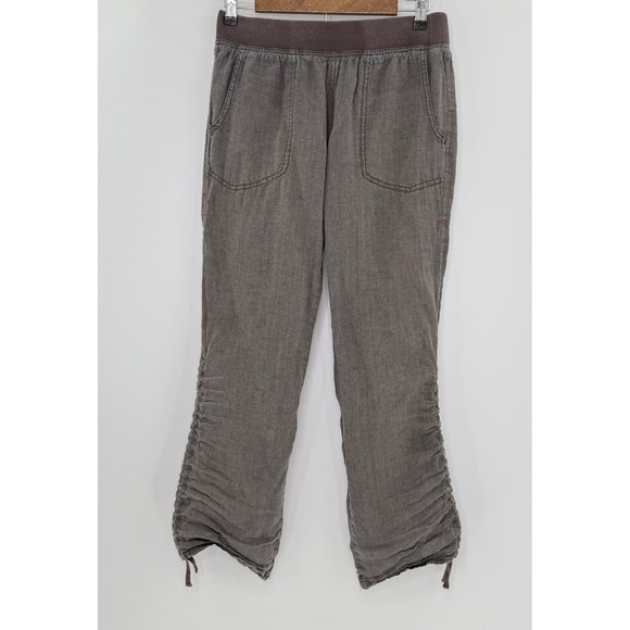 Toad&Co 100% Linen Drawstring‎ Hem Cropped Elastic Waist Taupe Pants Sz SmSize S - Picture 4 of 11
